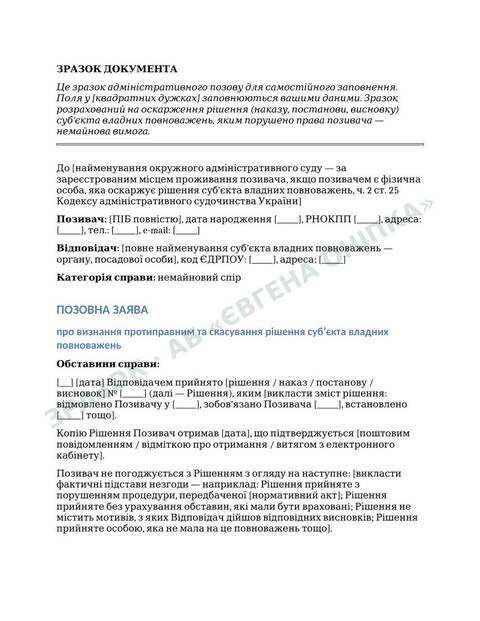 Приклад сторінки шаблону: Оскарження рішення органу влади